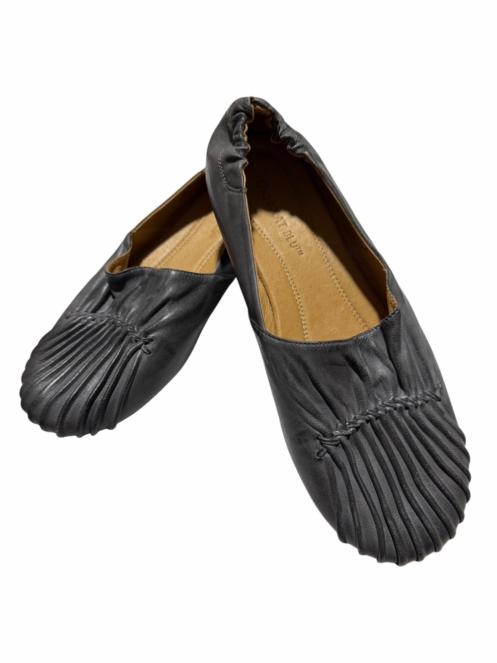 Chocolat Blu Vic Blue Gray Leather Pin-tuck Pleated Ballet Flats - Size 7.5 - Picture 3 of 8